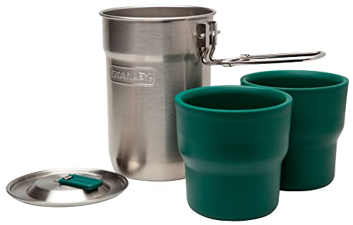 Load image into Gallery viewer, Stanley Adventure Camp Cook Set - 24oz Kettle with 2 Ceramic Cups - Stainless Steel Camping Cookware with Vented Lids &amp; Foldable + Locking Handle - Lightweight Cook Pot for Backpacking/Hiking/Camping
