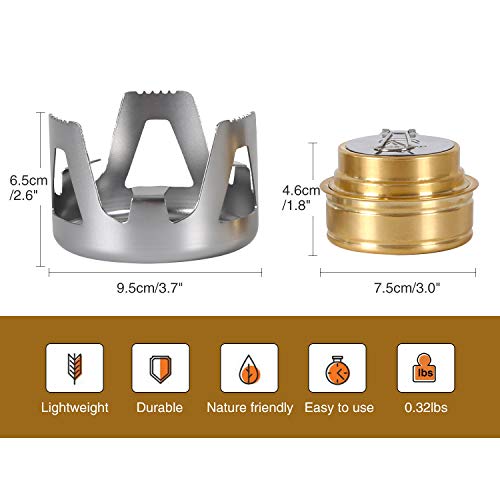 Load image into Gallery viewer, REDCAMP Mini Alcohol Stove for Backpacking, Lightweight Brass Spirit Burner with Aluminium Stand for Camping Hiking, Silver
