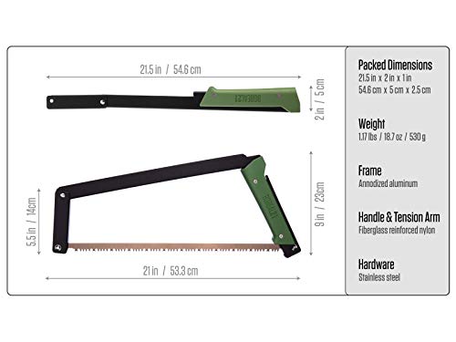 AGAWA - BOREAL21 -> 21 Inch Folding Bow Saw - Black Frame, Green Handle, 21" All Purpose Blade