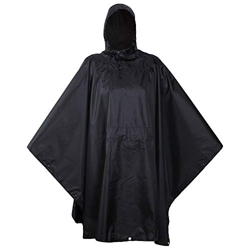 Load image into Gallery viewer, USGI Industries Military Style Poncho | Lightweight Tactical Multi Use Rip Stop Camouflage Rain Poncho | Perfect for Hiking, Hunting, Emergency Tent, Survival (Jet Black)
