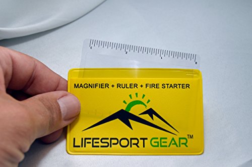 Load image into Gallery viewer, Lifesport Gear Fresnel Lens Pocket Magnifier Credit Card Wallet Size 6 Pack, Portable Ruler and Emergency Solar Fire Starter, Compact Magnifying Glass Home Office Outdoor Survival Bushcraft (Yellow)
