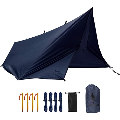 FREE SOLDIER Waterproof Portable Tarp Multifunctional Outdoor Camping Traveling Awning Backpacking Tarp Shelter Rain Tarp (Dark Blue)