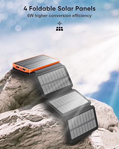 Load image into Gallery viewer, Solar Charger 25000mAh, Hiluckey Outdoor USB C Portable Power Bank with 4 Solar Panels, 3A Fast Charge External Battery Pack with 3 USB Outputs Compatible with Smartphones, Tablets, etc.
