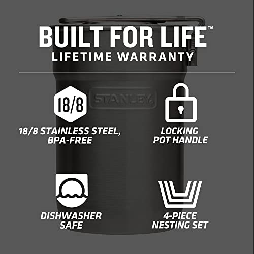 Load image into Gallery viewer, Stanley Adventure Camp Cook Set - 24oz Kettle with 2 Ceramic Cups - Stainless Steel Camping Cookware with Vented Lids &amp; Foldable + Locking Handle - Lightweight Cook Pot for Backpacking/Hiking/Camping
