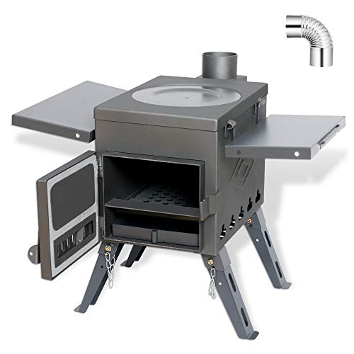 Fltom Camp Tent Stove, Portable Wood Burning Stove - High Efficiency Secondary Burn Stove for Tent, Shelter, Camping Heating and Cooking, Double-Wall Hot Tent Stove Include Stainless Chimney Pipes