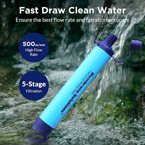 Load image into Gallery viewer, Membrane Solutions Portable Water Filter Straw Filtration Straw Purifier Survival Gear for Hiking, Camping, Travel, and Emergency, Blue, 4 pack
