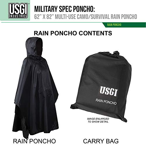 Load image into Gallery viewer, USGI Industries Military Style Poncho | Lightweight Tactical Multi Use Rip Stop Camouflage Rain Poncho | Perfect for Hiking, Hunting, Emergency Tent, Survival (Jet Black)
