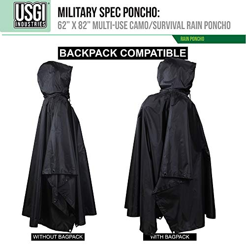 Load image into Gallery viewer, USGI Industries Military Style Poncho | Lightweight Tactical Multi Use Rip Stop Camouflage Rain Poncho | Perfect for Hiking, Hunting, Emergency Tent, Survival (Jet Black)
