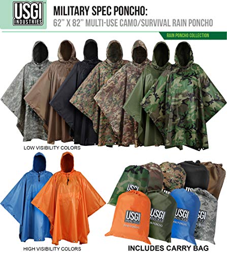 Load image into Gallery viewer, USGI Industries Military Style Poncho | Lightweight Tactical Multi Use Rip Stop Camouflage Rain Poncho | Perfect for Hiking, Hunting, Emergency Tent, Survival (Jet Black)
