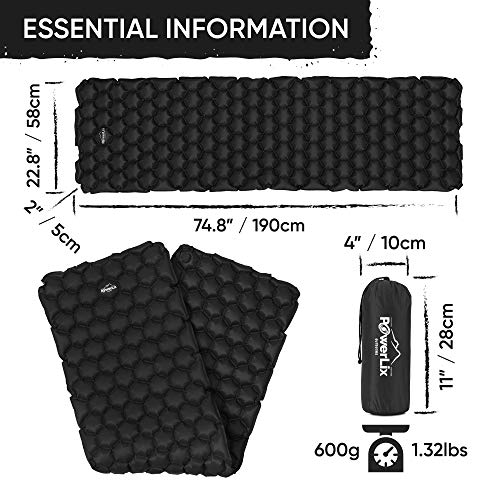 Load image into Gallery viewer, POWERLIX Ultralight Sleeping Pad for Camping with Inflating Bag, Carry Bag, Repair Kit – Compact Lightweight Camping Mat, Outdoor Backpacking Hiking Traveling Airpad Camping Air Mattress
