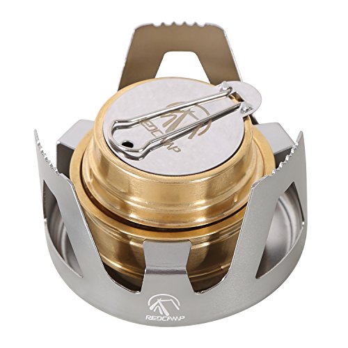 Load image into Gallery viewer, REDCAMP Mini Alcohol Stove for Backpacking, Lightweight Brass Spirit Burner with Aluminium Stand for Camping Hiking, Silver
