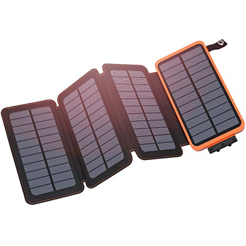 Load image into Gallery viewer, Solar Charger 25000mAh, Hiluckey Outdoor USB C Portable Power Bank with 4 Solar Panels, 3A Fast Charge External Battery Pack with 3 USB Outputs Compatible with Smartphones, Tablets, etc.
