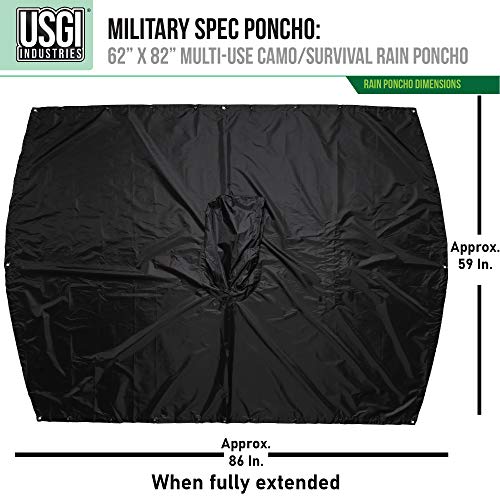 Load image into Gallery viewer, USGI Industries Military Style Poncho | Lightweight Tactical Multi Use Rip Stop Camouflage Rain Poncho | Perfect for Hiking, Hunting, Emergency Tent, Survival (Jet Black)
