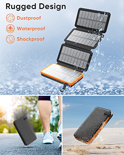 Load image into Gallery viewer, Solar Charger 25000mAh, Hiluckey Outdoor USB C Portable Power Bank with 4 Solar Panels, 3A Fast Charge External Battery Pack with 3 USB Outputs Compatible with Smartphones, Tablets, etc.
