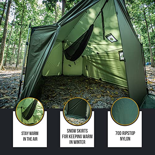 Load image into Gallery viewer, OneTigris TEGIMEN Hammock Hot Tent with Stove Jack, Spacious Versatile Wall Tent with Snow Skirt, 3000mm Waterproof with Zippered Tent Bag (Ranger Green)
