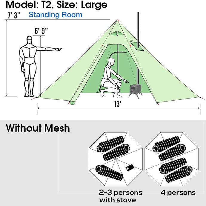 4 Persons 5lb Lightweight Tipi Hot Tent with Stove Jack, 7'3