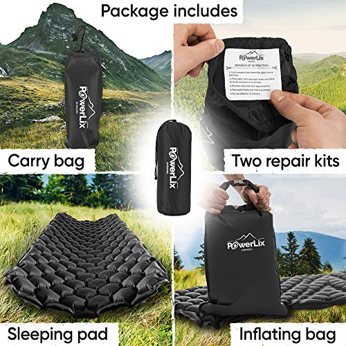 Load image into Gallery viewer, POWERLIX Ultralight Sleeping Pad for Camping with Inflating Bag, Carry Bag, Repair Kit – Compact Lightweight Camping Mat, Outdoor Backpacking Hiking Traveling Airpad Camping Air Mattress
